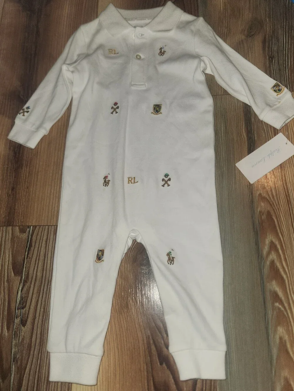 Ralph Lauren Embroidered Polo One-Piece  Baby Boy 9 Months Read Description